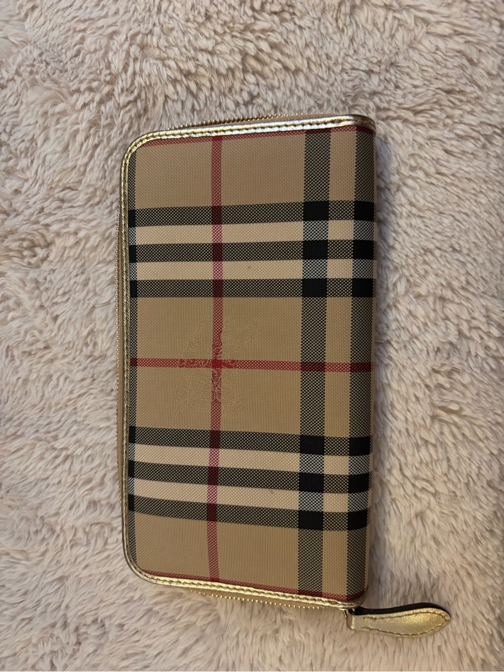 ✨Rare Vintage Burberry Metallic Gold Leather & Nova Check Zip Wallet - Picture 3 of 11